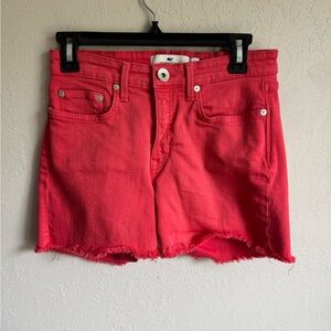 Vineyard Vines Deep Coral Pink Denim Mid Rise Shorts Womens 26 Raw Hem Summer